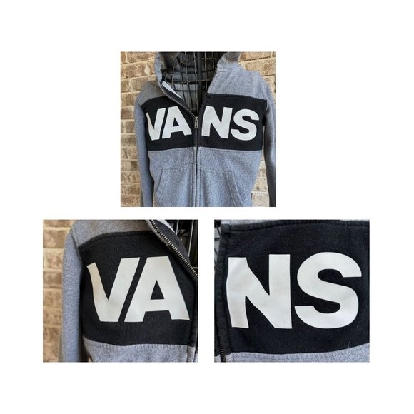 Vans Off The  Wall Hoodie Unisex Small Gray Sweatshirt Skakeboard Zip Po… - Picture 6 of 12